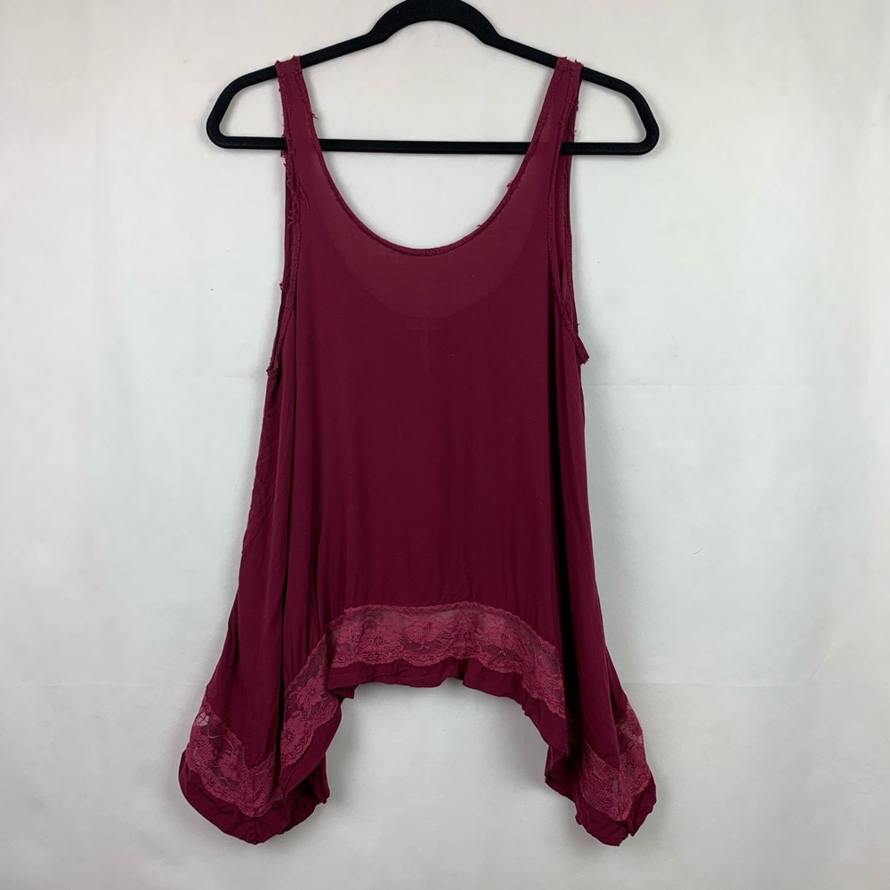 Free People Wine Lace-Hem Swing Tank
